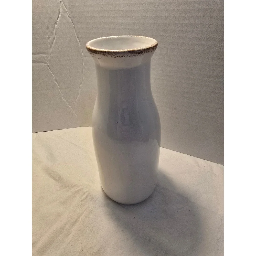 Farm Fresh Milk & Cream Ceramic Cow Milk Bottle Vase White Distressed 8.5